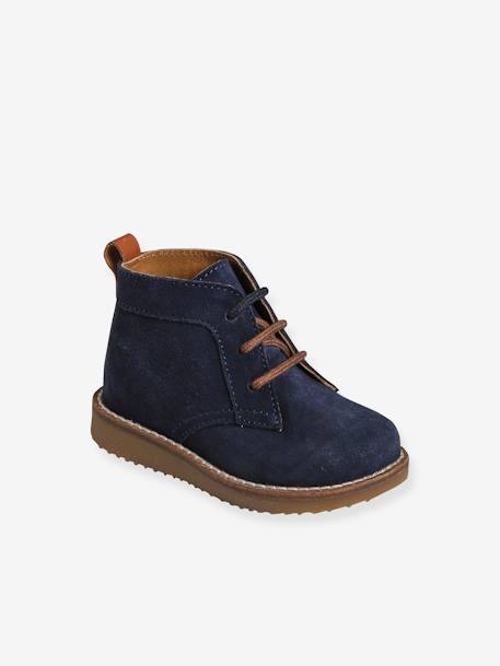 Lace-Up Ankle Boots in Leather for Babies BLUE DARK SOLID 
