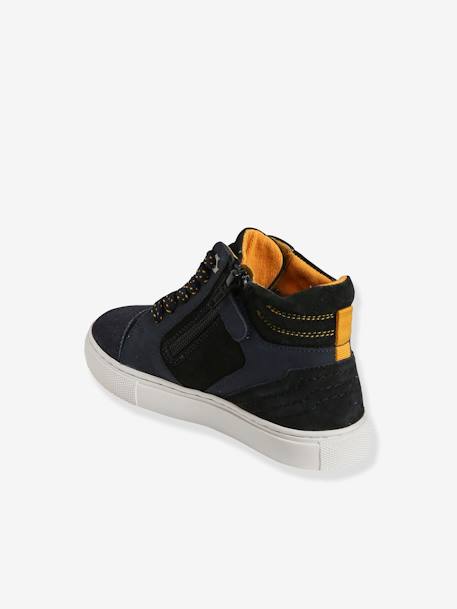 High-Top Leather Trainers with Laces & Zip, for Boys BLUE DARK SOLID 