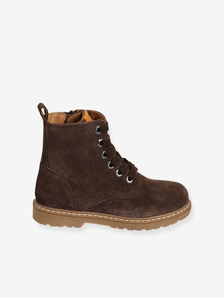 Leather Boots with Laces & Zip, for Boys BROWN DARK SOLID 