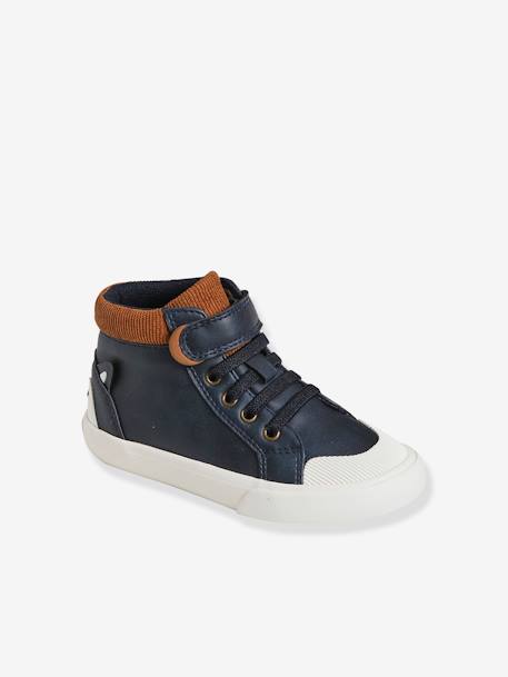High-Top Trainers for Boys, Designed for Autonomy BLUE DARK SOLID WITH DESIGN 