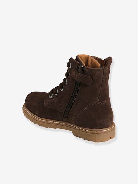 Leather Boots with Laces & Zip, for Boys BROWN DARK SOLID 