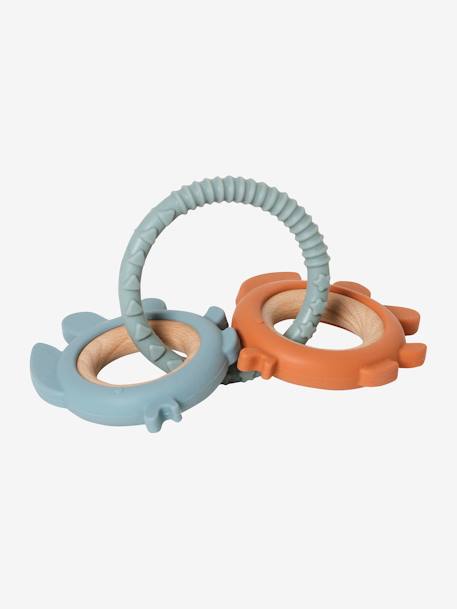 Teether in Wood & Silicone BLUE MEDIUM SOLID 