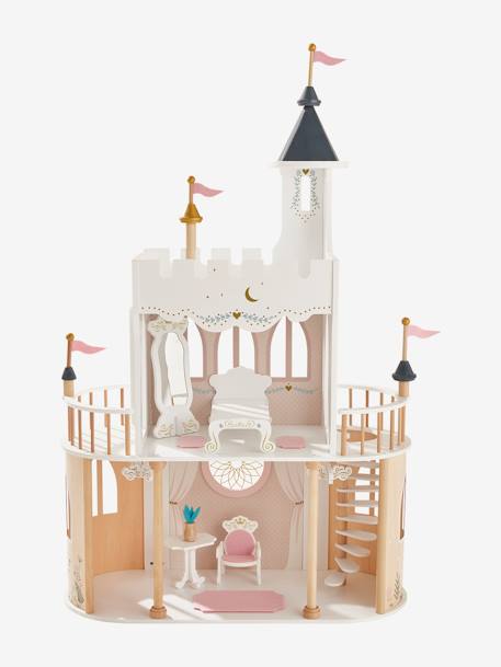 Princess Castle for Fashion Dolls in FSC®100% wood WHITE LIGHT SOLID WITH DESIGN 