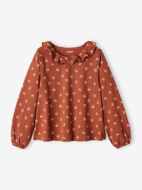 Blouse-like Top with Iridescent Flowers, for Girls BROWN DARK ALL OVER PRINTED 