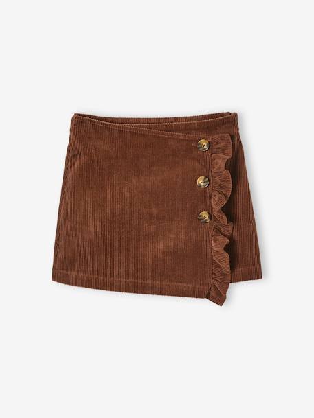 Corduroy Skirt with Wrap-Over Effect for Girls BROWN MEDIUM SOLID 