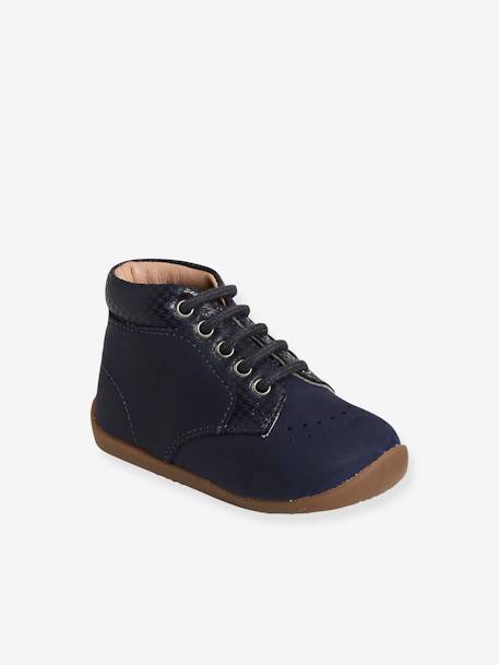Leather Lace-Up Ankle Boots for Baby, Designed for First Steps navy blue 