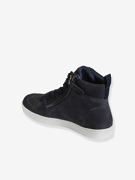 High-Top Leather Trainers with Laces & Zips for Girls BLUE DARK SOLID WITH DESIGN+GREY MEDIUM SOLID 