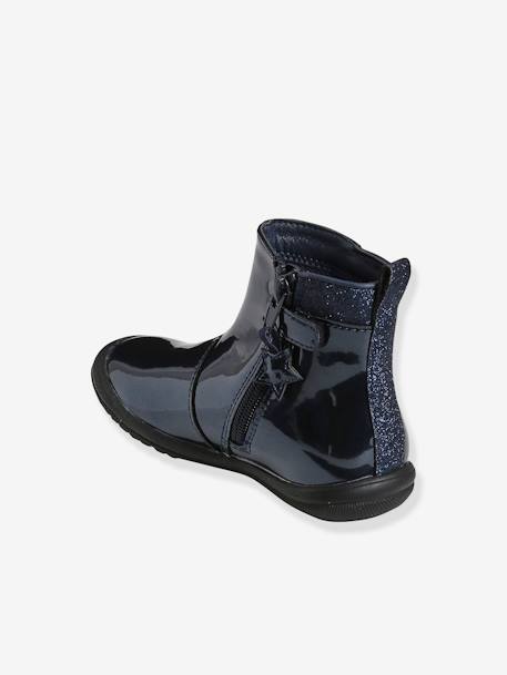 Patent Leather Boots for Girls, Designed for Autonomy BLUE DARK SOLID WITH DESIGN+BROWN DARK SOLID WITH DESIGN+RED MEDIUM SOLID WITH DESIG 