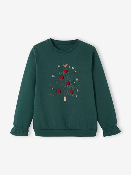 Christmas Tree Sweatshirt for Girls fir green+red 