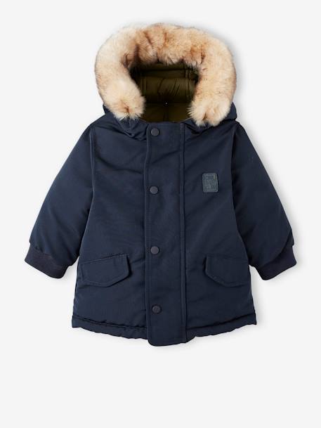 Reversible Parka with Hood for Babies BLUE DARK SOLID WITH DESIGN 