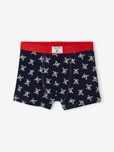 Pack of 5 Pairs of Stretch Pirates Boxer Shorts for Boys - blue dark all  over printed, Boys