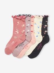 Girls-Underwear-Socks-Pack of 5 pairs of Ruffled Socks with Flowers, for Girls