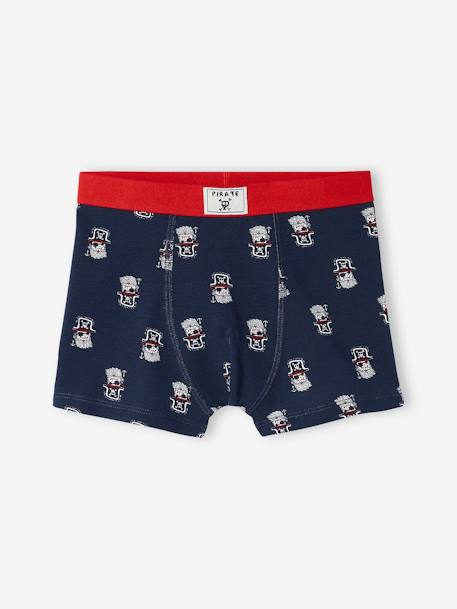 Pack of 5 Pairs of Stretch 'Pirates' Boxer Shorts for Boys BLUE DARK ALL OVER PRINTED 