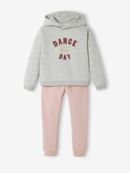 Hooded Sweatshirt & Joggers in Fleece, for Girls PINK LIGHT SOLID WITH DESIGN 