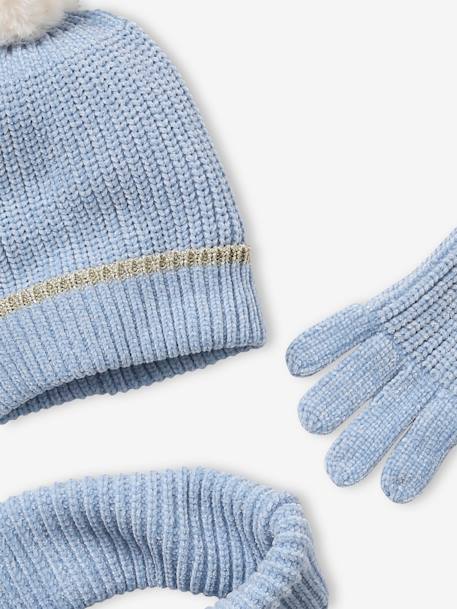 Knitted Beanie + Snood + Gloves Set for Girls BLUE LIGHT MIXED COLOR 