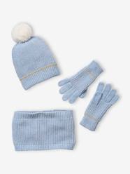 Girls-Knitted Beanie + Snood + Gloves Set for Girls