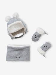 Baby-Accessories-Hats, Scarves, Gloves-Bear Chapka Hat + Snood + Mittens Set for Babies