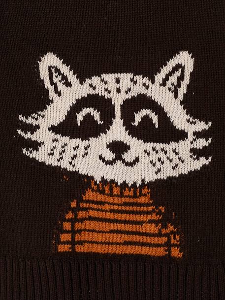 Knitted Raccoon Jumper for Babies BROWN DARK SOLID WITH DESIGN 