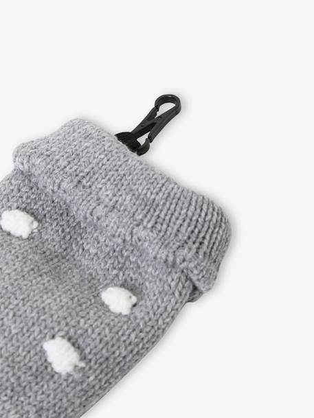 Dotted Beanie + Snood + Mittens Set for Baby Girls GREY DARK MIXED COLOR 