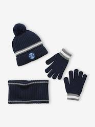 Beanie + Snood + Gloves Set in Rib Knit for Boys