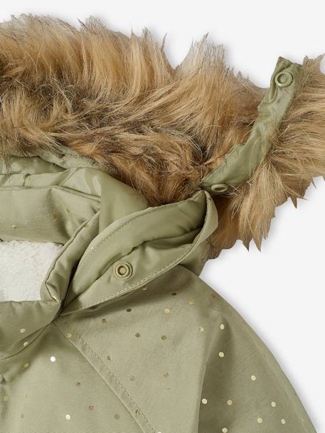 Hooded Parka with Iridescent Dots, Recycled Polyester Padding, for Girls GREEN MEDIUM ALL OVER PRINTED 