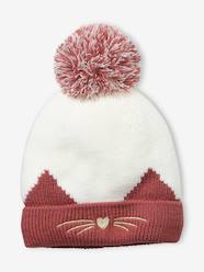 Girls-Rib Knit Beanie with Embroidered Cat