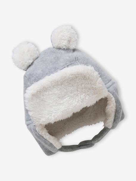Bear Chapka Hat + Snood + Mittens Set for Babies GREY LIGHT TWO COLOR/MULTICOL 