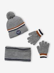 -Beanie + Snood + Gloves Set in Rib Knit for Boys