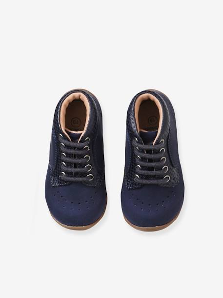 Leather Lace-Up Ankle Boots for Baby, Designed for First Steps navy blue 