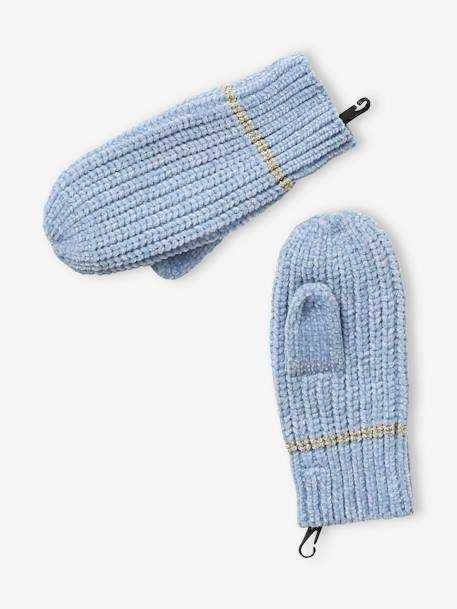 Knitted Beanie + Snood + Gloves Set for Girls BLUE LIGHT MIXED COLOR 