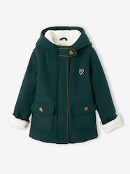Girls-Coats & Jackets-Woollen Coat with Hood & Sherpa Lining for Girls