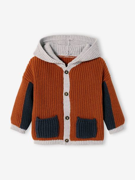 Knitted Cardigan with Hood, for Babies RED DARK SOLID WITH DESIGN 