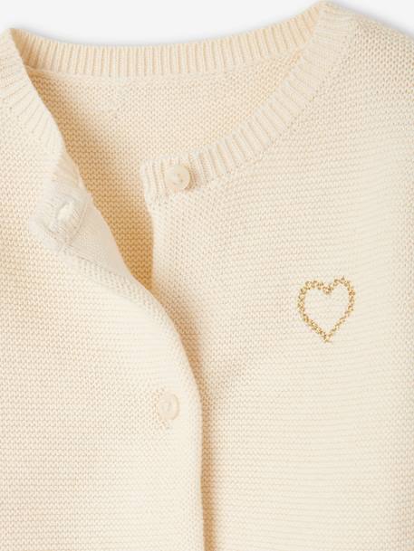 Cardigan with Golden Embroidered Heart, for Babies WHITE LIGHT SOLID WITH DESIGN 