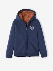Boys-Cardigans, Jumpers & Sweatshirts-Zipped Jacket with Sherpa Lining, for Boys