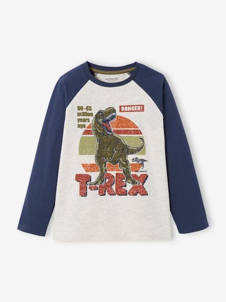 Top with Graphic Motif & Raglan Sleeves for Boys BLUE MEDIUM SOLID WITH DESIGN+marl grey 