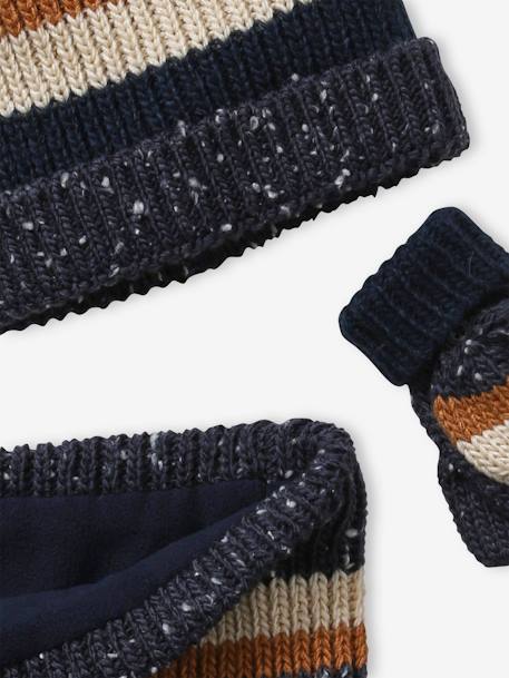 Striped Beanie + Snood + Gloves Set for Boys BLUE DARK TWO COLOR/MULTICOL 