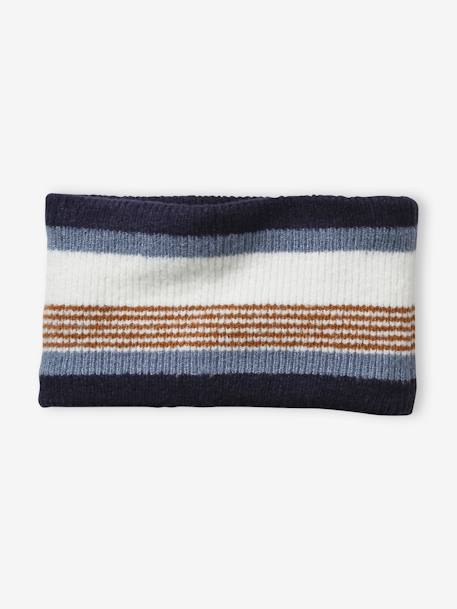 Striped Beanie + Snood + Gloves Set for Boys BLUE DARK TWO COLOR/MULTICOL+grey 