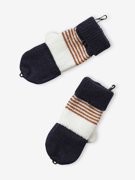 Striped Beanie + Snood + Gloves Set for Boys BLUE DARK TWO COLOR/MULTICOL+grey 