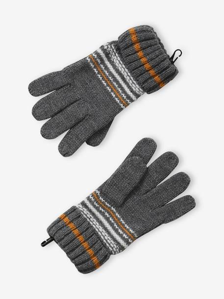 Beanie + Snood + Mittens Set in Jacquard Knit, for Boys GREY MEDIUM TWO COLOR/MULTICOL 
