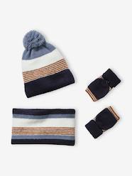 -Striped Beanie + Snood + Gloves Set for Boys