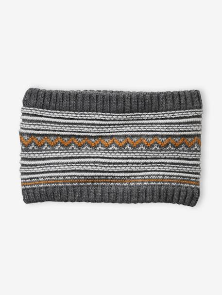 Beanie + Snood + Mittens Set in Jacquard Knit, for Boys GREY MEDIUM TWO COLOR/MULTICOL 