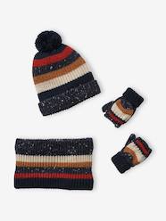 Boys-Striped Beanie + Snood + Gloves Set for Boys