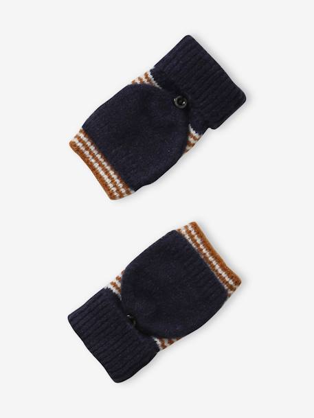 Striped Beanie + Snood + Gloves Set for Boys BLUE DARK TWO COLOR/MULTICOL+grey 