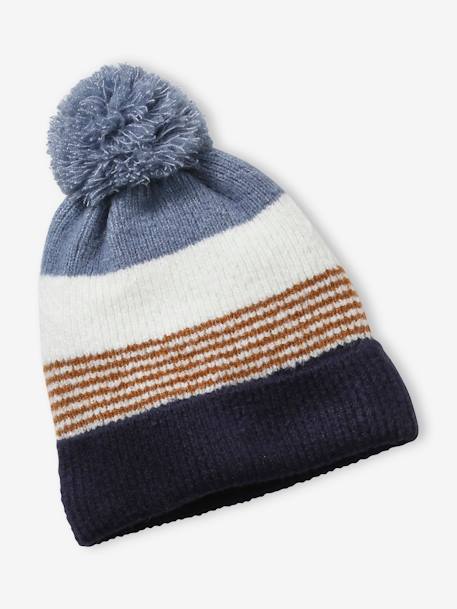 Striped Beanie + Snood + Gloves Set for Boys BLUE DARK TWO COLOR/MULTICOL+grey 