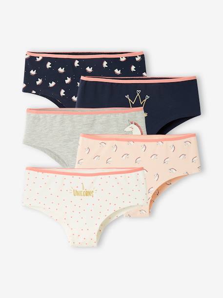 Pack of 5 Unicorn Shorties for Girls PINK LIGHT ALL OVER PRINTED 