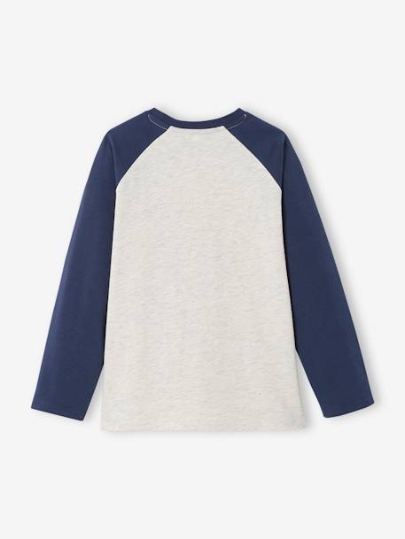 Top with Graphic Motif & Raglan Sleeves for Boys BLUE MEDIUM SOLID WITH DESIGN+marl grey 