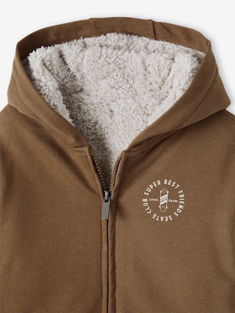 Zipped Jacket with Sherpa Lining, for Boys BROWN DARK SOLID WITH DESIGN+GREY DARK MIXED COLOR+marl grey 