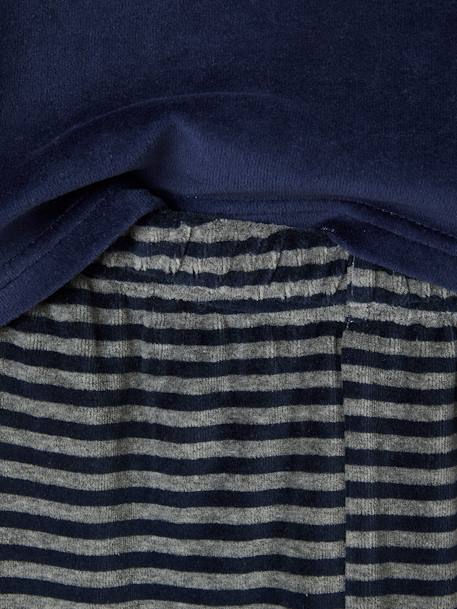 Pack of 2 'Nature' Pyjamas in Velour for Boys BLUE DARK SOLID WITH DESIGN 
