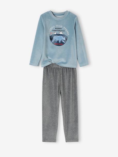 Pack of 2 'Nature' Pyjamas in Velour for Boys BLUE DARK SOLID WITH DESIGN 