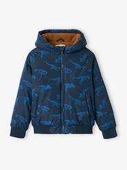 Hooded Jacket with Dinosaur Motifs & Polar Fleece Lining for Boys